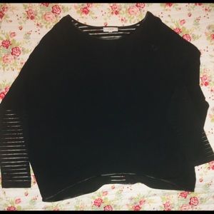 Umgee Black Top with faux Leather/sheer accents